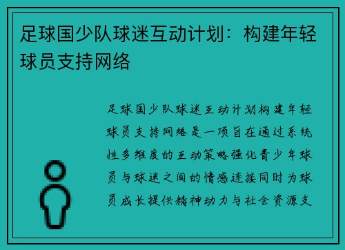 足球国少队球迷互动计划：构建年轻球员支持网络